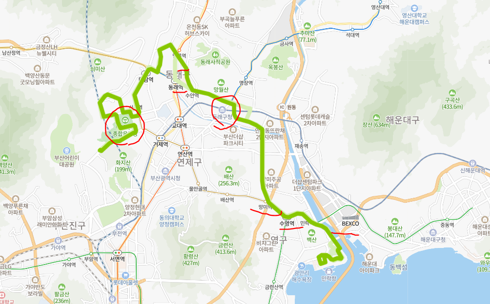  [부산] 210번 버스 노선 시간표 : 사직역, 동래역, 안락역, 수영역