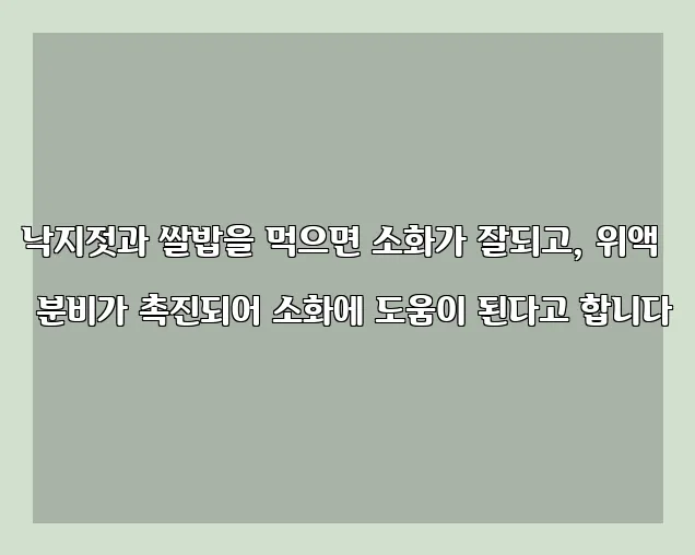 낙지젓과 쌀밥을 먹으면 소화가 잘되고, 위액 분비가 촉진되어 소화에 도움이 된다고 합니다