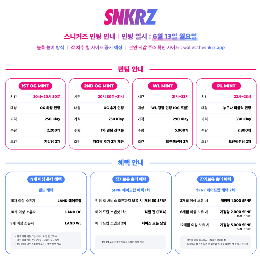  The SNKRZ 스니커즈 민팅 일자 | 스니커즈 민팅 가격 및 시간