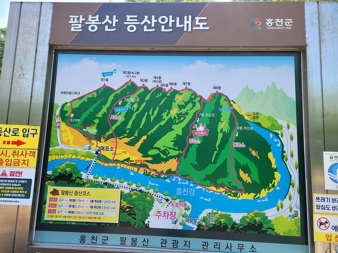 홍천 팔봉산 등산 안내도