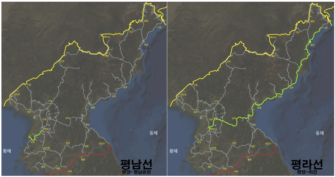 북한-국경-경계-및-철도-노선-지도-콜라주-사진