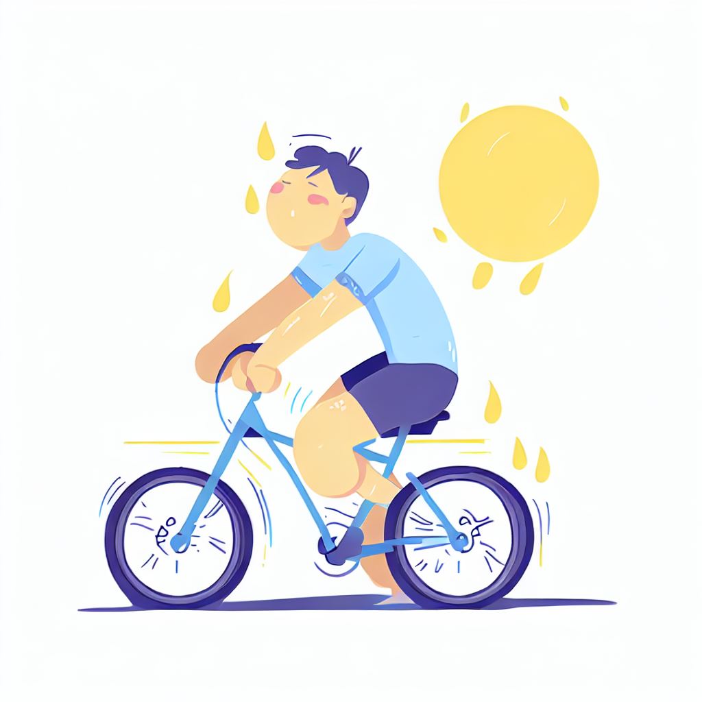 태양아래에서 땀 흘리며 자전거를 타는 남자