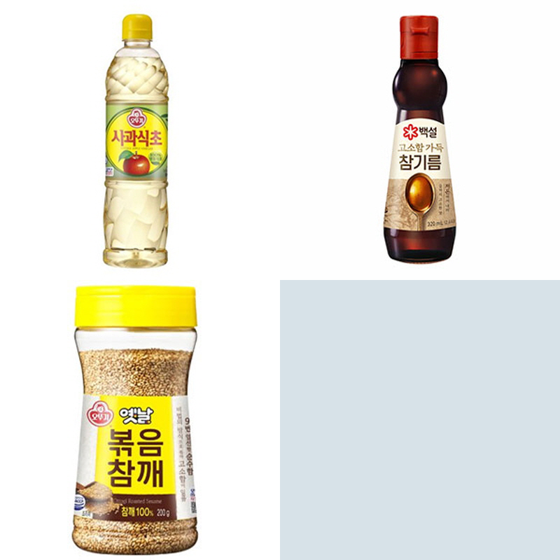 식초 3큰술, 참기름 1큰술, 통깨 1큰술