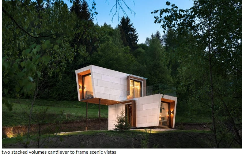 현대적인 오프 그리드 생활 위한 자연 속 캐빈 캔틸레버 VIDEO: Cabini Tiny House - Concept to Reality