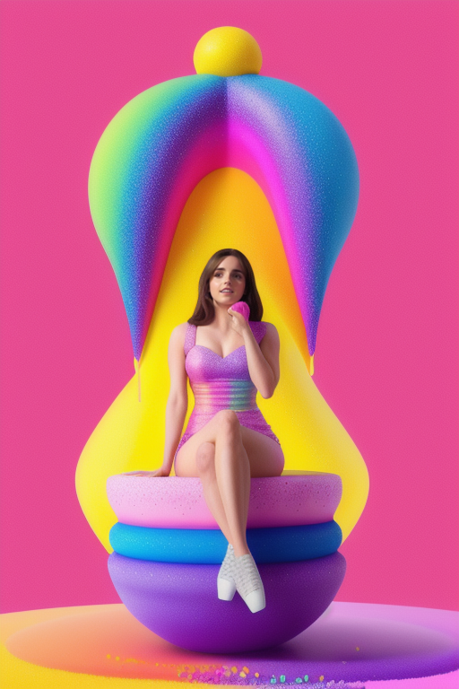 SD 생성이미지: A woman sitting on a giant ice cream - 유명인 얼굴 삽입