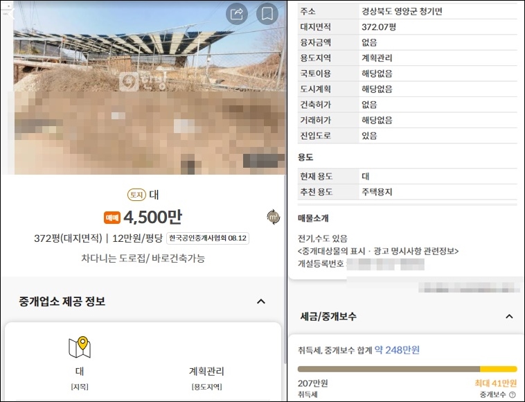 경북 영양군 토지 임야 땅 매매 매물 부동산 시세 땅값 집값