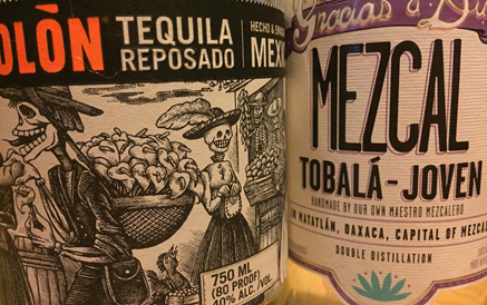 멕시코 술 데킬라 병과 메스칼 병