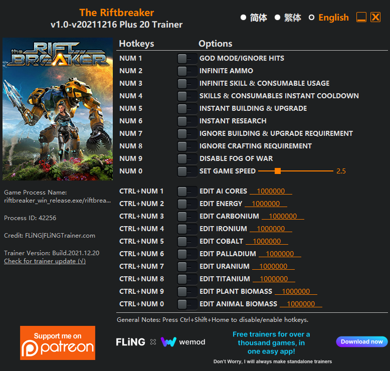  [트레이너] 한글판 더 리프트브레이커 The Riftbreaker v1.0-v20211216 Plus 20 Trainer 영문판
