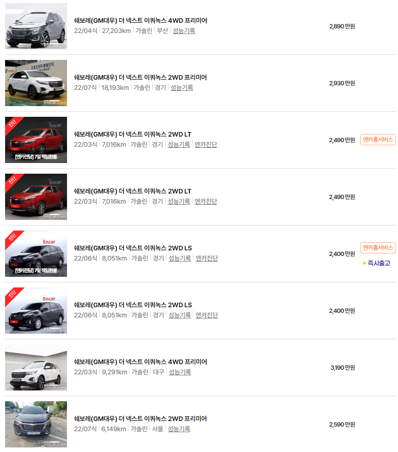 더 넥스트 이쿼녹스(22년~23년식) 중고차 가격