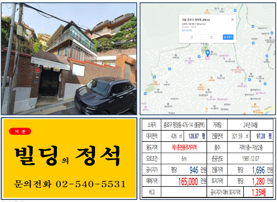 종로구 평창동 476-14번지 건물이 2024년 04월 매매 되었습니다.