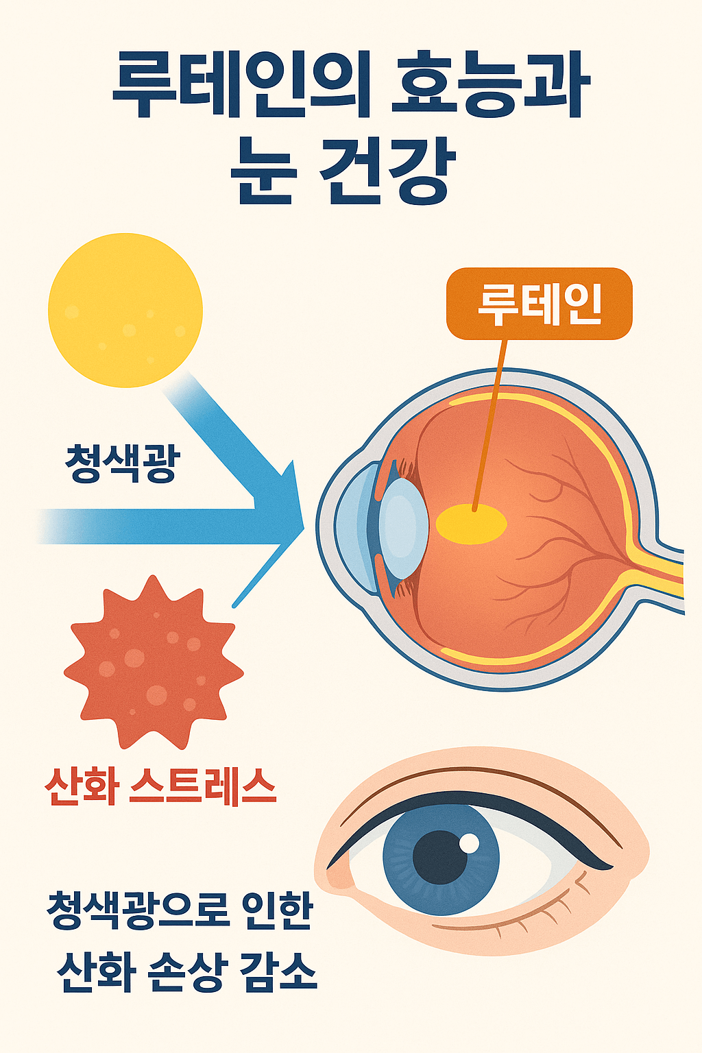 루테인의 작용 기전과 눈 구조를 설명한 인포그래픽
