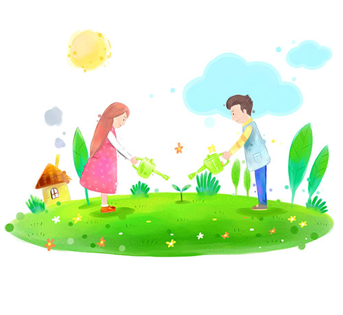  봄 일러스트 이미지 / 풍경 배경 수채화