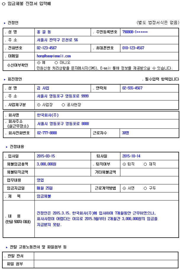 임금체불-진정서