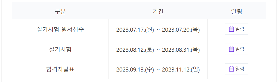 도배 기능사 시험 일정표