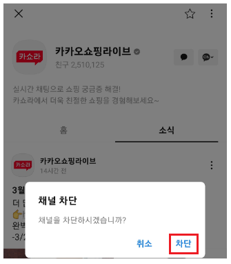 카카오쇼핑 라이브 채널 차단