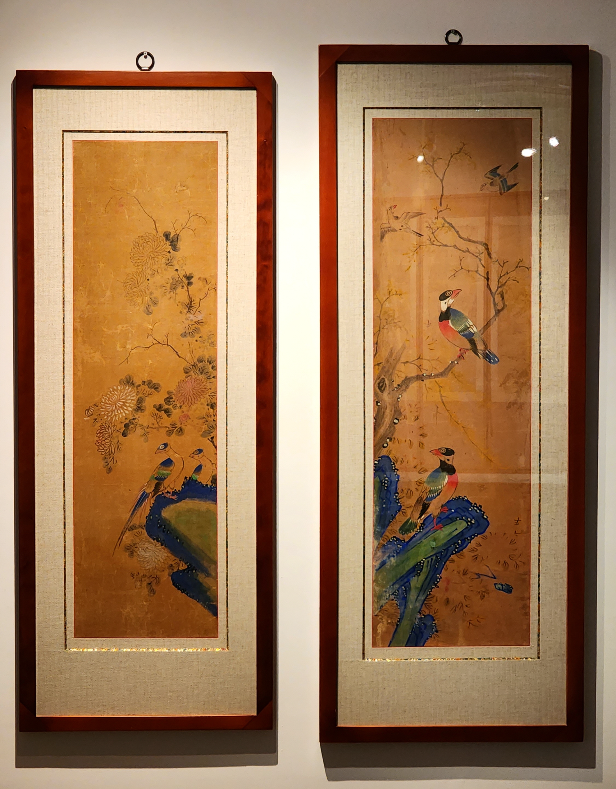 花鳥圖 二幅 額子 / 143x55cm, 152x58.5cm