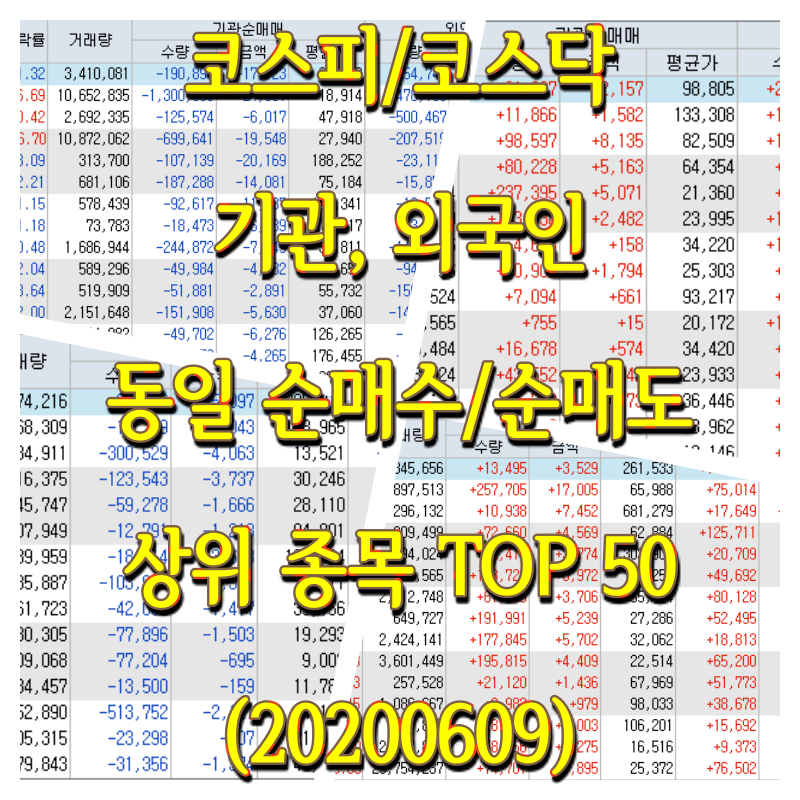 코스피/코스닥 기관, 외국인 동일 순매수/순매도 상위 종목 TOP 50
