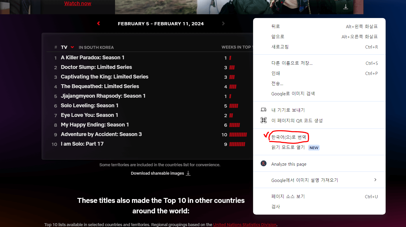 넷플릭스 주간 순위 사이트 번역