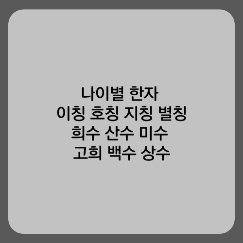 나이별 한자 이칭 호칭 지칭 별칭/희수 산수 미수 고희 백수 상수