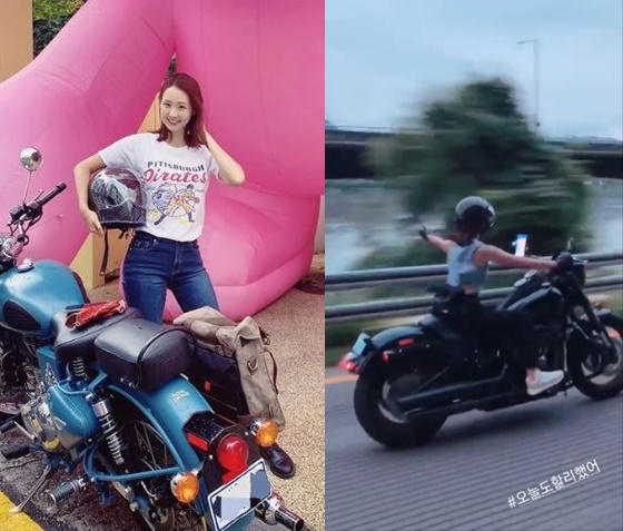  오정연, 너무 빠른거 아냐? 바이크 운전 중 한 손 뻗는 여유까지! [사진]