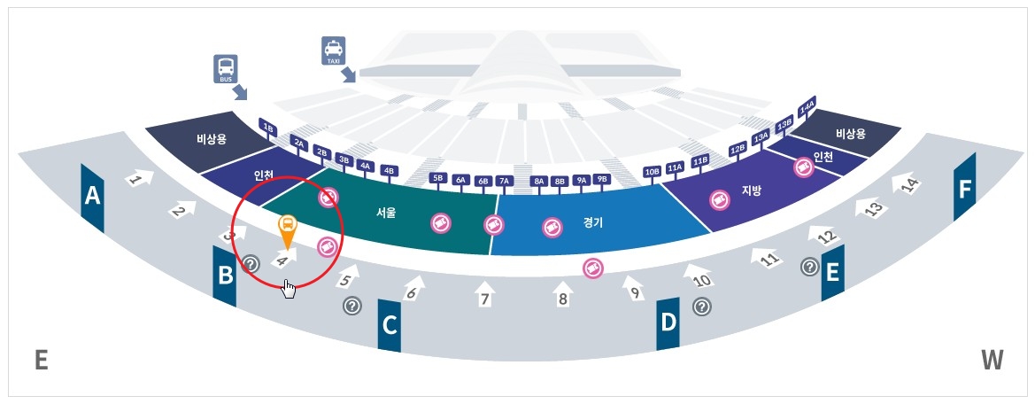 제1 여객터미널 승차위치 (1층 4번)
