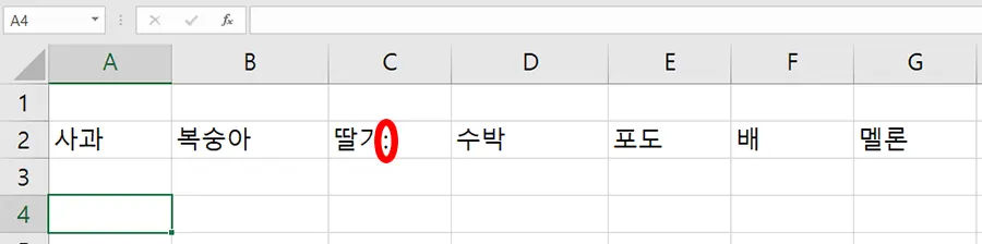 엑셀 텍스트 나누기에서 콜론은 해당되지 않는 모습