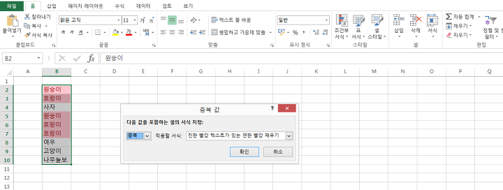 중복 값 하이라이트