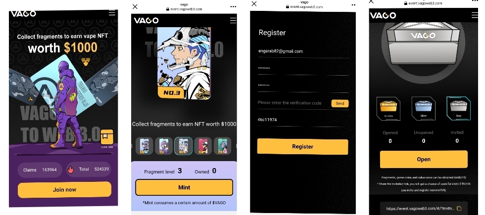  빅 에어드랍 2개 VAGO NFT $1000 APE NFT가치 얻기위한 fragment 에어드랍(3명 홍보) 및 VAGO 코인 에어드랍