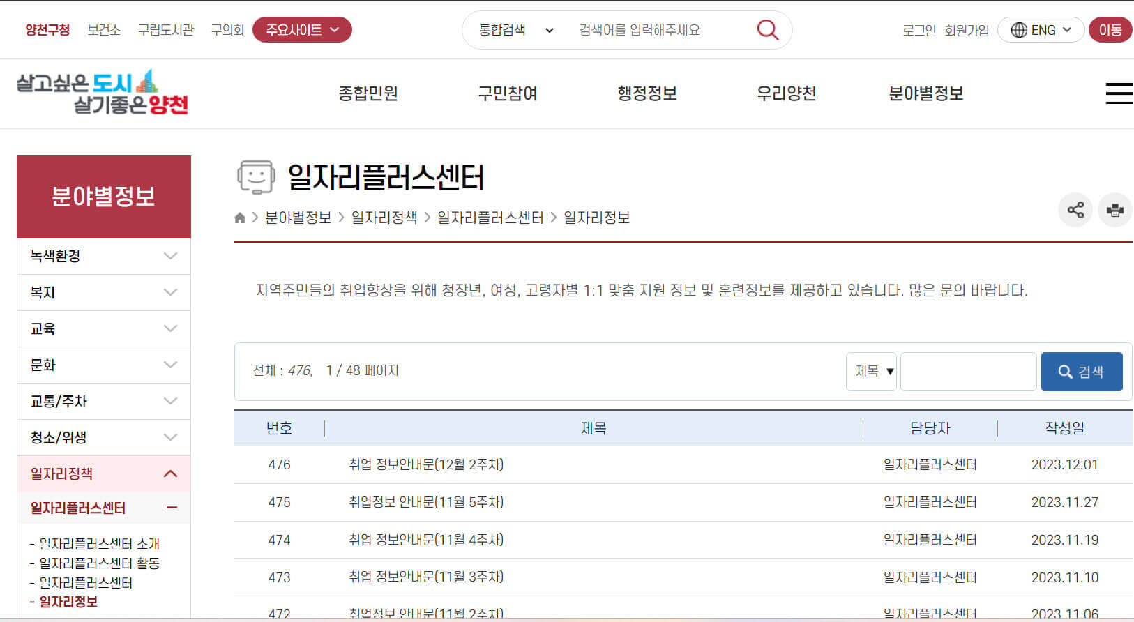  (양천구) 노인 일자리 참여자 모집 정보 및 신청 방법