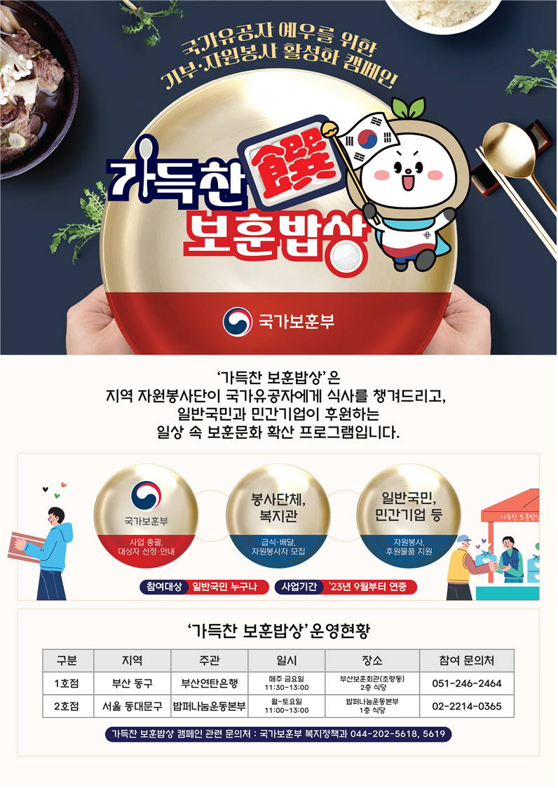 국가유공자 식사 제공, ‘가득찬(饌) 보훈밥상’ 서울 2호점 오픈