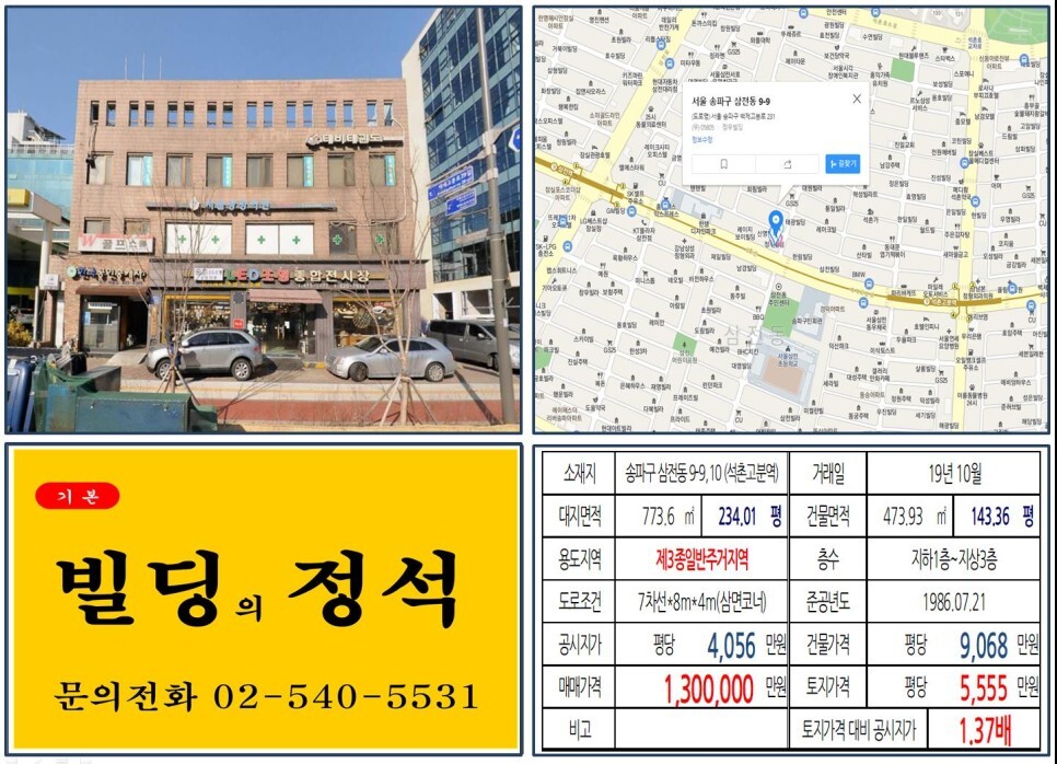 송파구 삼전동 9-9,10번지 건물이 2019년 10월 매매 되었습니다.