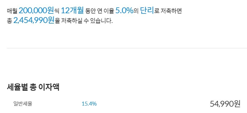 월20만원적금-연이율5%이율-받을수있는-이자-표