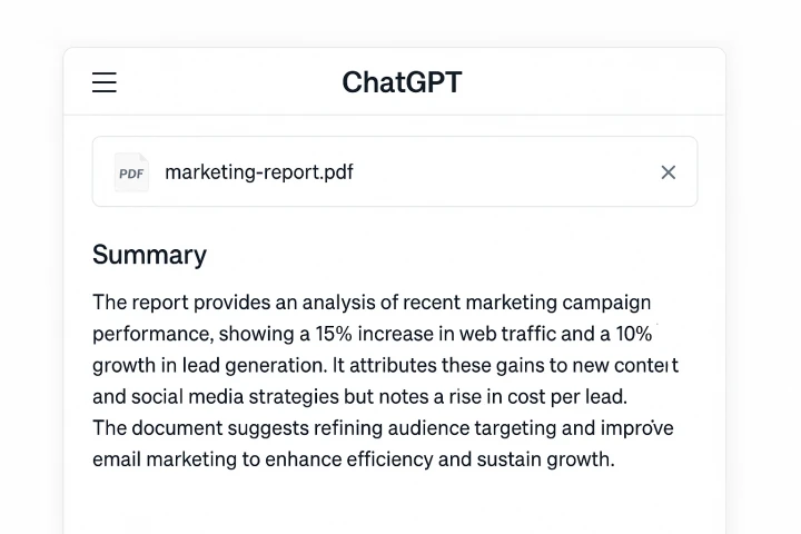 ChatGPT PDF 업로드 요약 기능 UI 예시