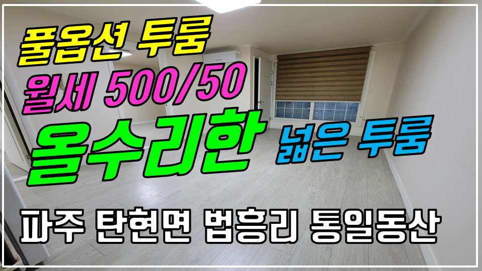  파주 탄현면 법흥리 투룸 통일동산 헤이리 투룸 월세 500/50만 거실 겸 주방 넓은 올수리한 풀옵션 깔끔한 넓은 투룸