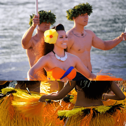 하와이 전통 훌라 댄스를 추고 있는 댄서들