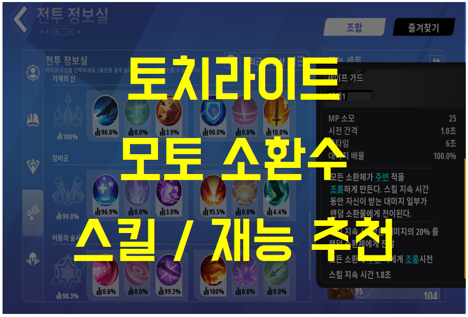  토치라이트 인피니트 소환수 모토! 스킬 / 아우라 / 재능 /  히어로 특성 추천 - 머신가드 소환 (랭커 빌드트리)