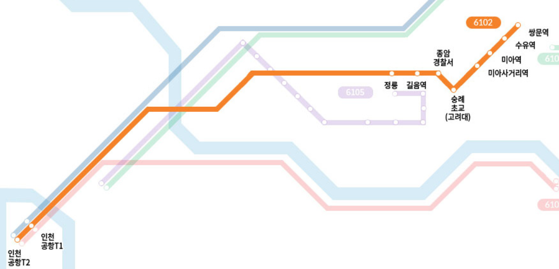 정릉에서 인천공항 정류장까지 리무진 버스 시간표 1