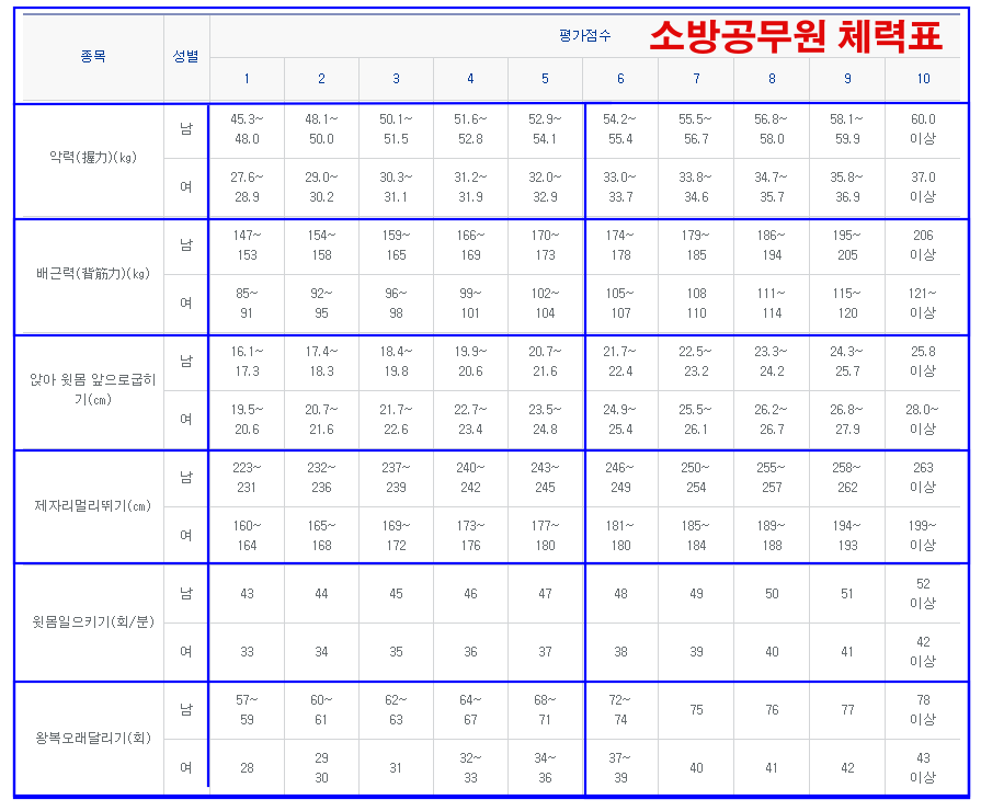 소방공무원체력표사진