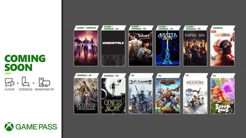  엑스박스 게임 패스 Xbox Game Pass, 2021년 3 월 게임 Octopath Traveler, Yakuza 6, Nier Automata와 함께하는 12 가지 추가 게임