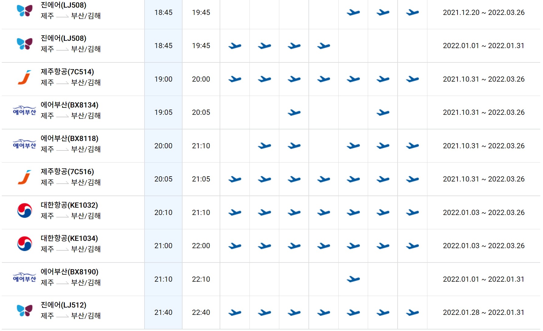 부산 김해공항↔제주공항 비행기 항공 운항 시간표 항공권 예약16