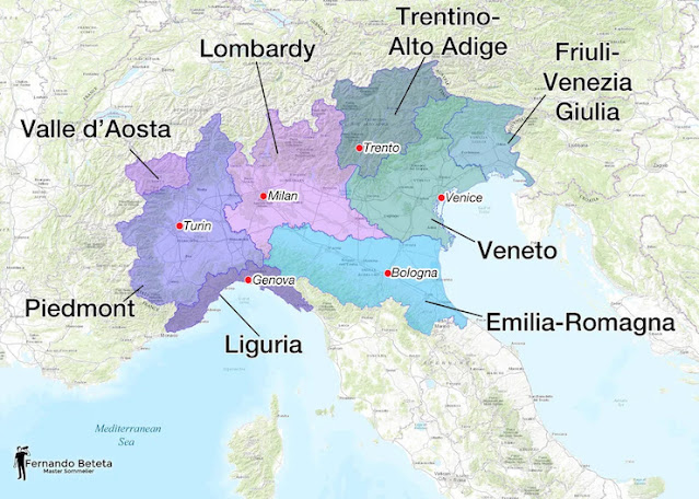 이탈리아 북부의 와인 생산지 지도