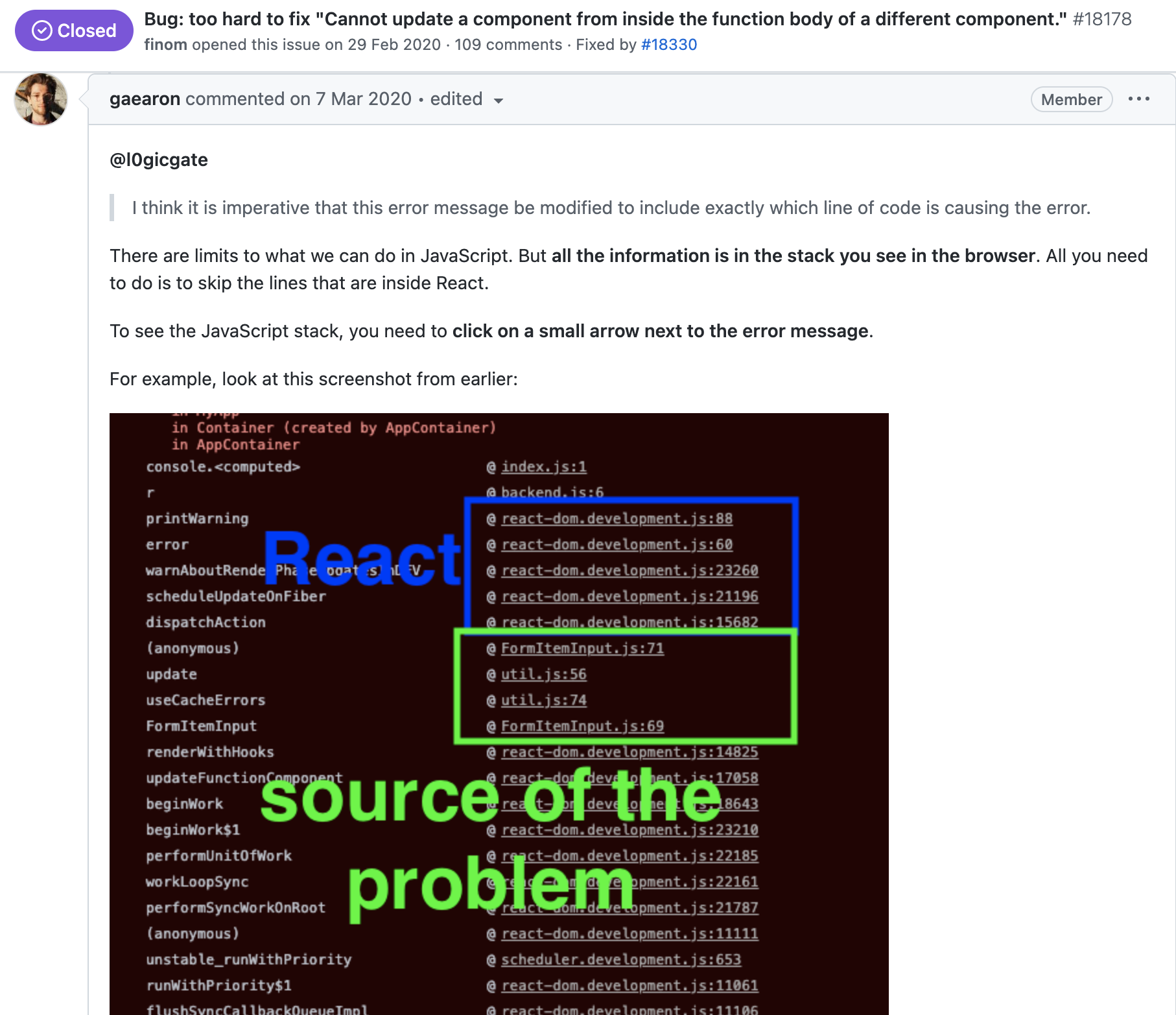 This is a picture of the arrow on the left side of the log&#44; suggesting that you press it to find the source of the problem.