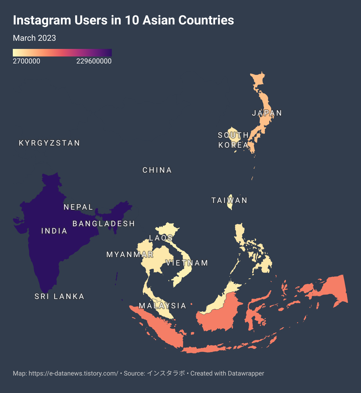 Women on Instagram as a percentage of population in 10 Asian countries(March&#44; 2023)
