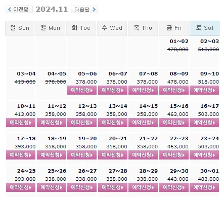 파인힐스cc 1박 2일 골프 패키지 가격 및 날씨 (11월 5일)
