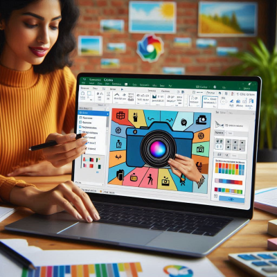 사람들의 Excel 화면에서 카메라와 관련된 시각적 아이콘을 사용하여 작업하는 모습입니다.