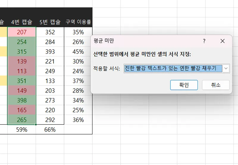 엑셀 조건부 서식 예시14
