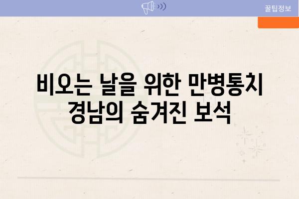 비오는 날을 위한 만병통치 경남의 숨겨진 보석