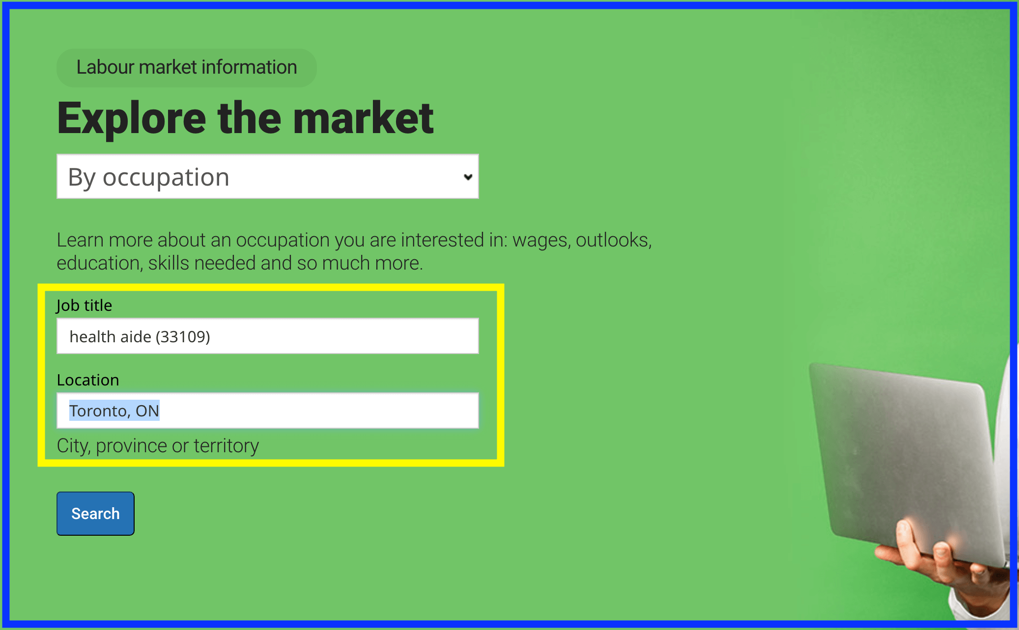 캐나다 정부 사이트-직업별 지역 고용 전망 검색하기