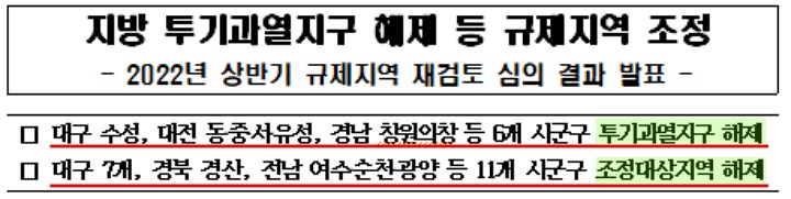  투기과열지구 및 조정대상지역 해제 요약 정리