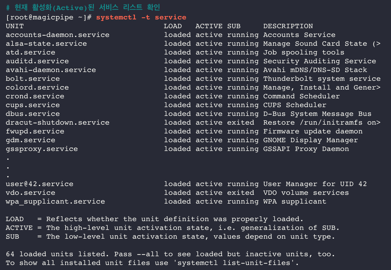  [CentOS 8] 초기 세팅 | Services 확인